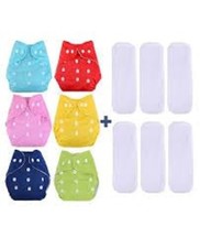 (Pack of 6) Baby Cloth Diapers + Inserts/Washable and Reusable/ 100 adjustable N