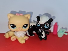 Littlest Pet Shop Authentic #1503 Persian Cat Yellow Pink #1504 Skunk LPS