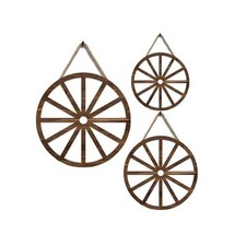 Farmhouse Style Wooden Wagon Wheels Wall Decor Set of 3 Rustic Country Theme