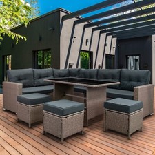 Rattan Corner Set Garden Furniture Sofa Stools Table Waterproof Cushions & Cover