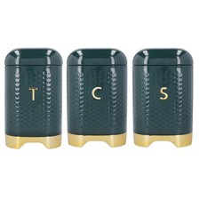 KitchenCraft Set of 3 Tea Coffee Sugar Canisters Jars Green Vintage Storage