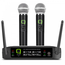 Twin Wireless Microphone System QWM11 V2 UHF Radio Digital Mic with Hard Case