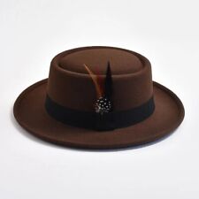 Mens Ladies Hat Fedora Wide Brim Feather Adjustable Band Wool Felt One Size NEW