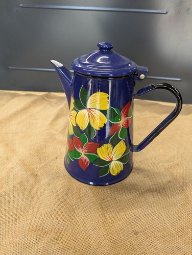 Blue enamel coffee pot - enamel,