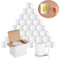 36 x Sublimation Mugs Blank 11oz White Coffee Cups Large Handle With Gift Boxes