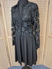 Sandro Paris Black Mini Dress Size 10 UK Long Crochet Sleeve Size 3