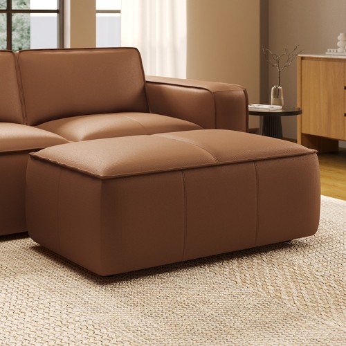 Brown real leather footstool - brown,