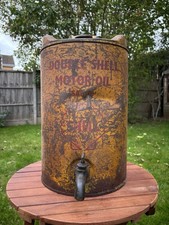 Vintage 1960s SHELL 5-Gallon Upper Cylinder Lubricant Oil drum, brass tap, 17"