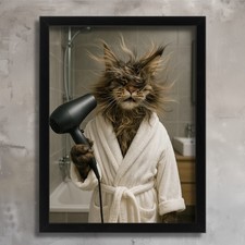 Funny Cat Bathroom Wall Art Print Maine Coon Gift Poster Cloakroom Loo Artwork