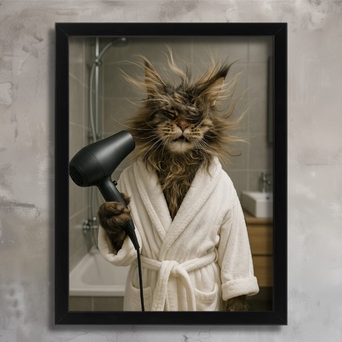 Funny cat bathroom wall - bathroom, art