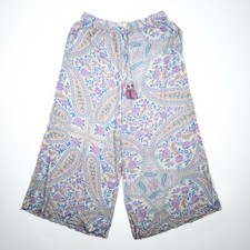 Spell Designs Women’s Boho Floral Wide Leg Pants Size L Drawstring Tassel Lounge