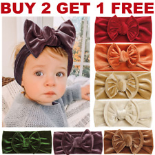 Baby Girls Velvet Bow Turban Headband Hair band Head Wrap Kids Plain Stretch