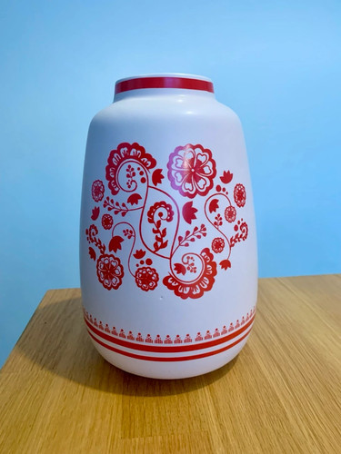 Pink red floral ceramic vase - floral,