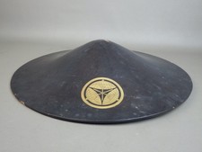 JAPANESE ANTIQUE EDO SAMURAI HELMET JINGASA HAT LACQUERED WOOD FAMILY CREST GOLD