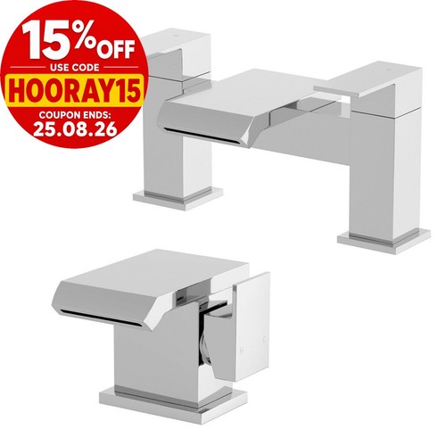 Modern waterfall bathroom - waterfall, taps
