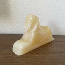 Vintage Egyptian Revival Carved Alabaster Sphinx Paperweight Sculpture Statue