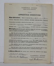 Vtg General Motors Apprentice Indenture Contract Agreement Oldsmobile 1953 Wages