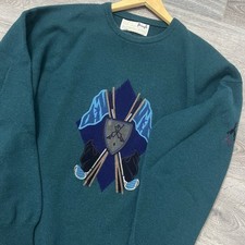 Vintage Pringle Of Scotland Nick Faldo Jumper 100% Wool Green Blue Size  XL XXL