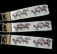 White Grey Horses Equestrian Galloping Riding Keyring Key Fob Handmade Fun Gift
