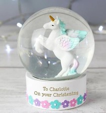 Christening, Baptism , Birthday, Snow Globe Unicorn Novelty Personalised Gift