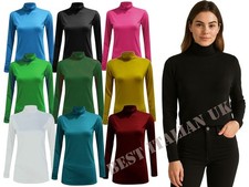 WOMENS LADIES POLO NECK ROLL NECK TURTLE NECK JUMPER PLAIN TOP LONG SLEEVE 8-26