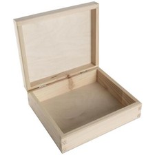 Wooden Storage Box 5 CD Case Holder Unpainted Decorative Craft Container w. Lid