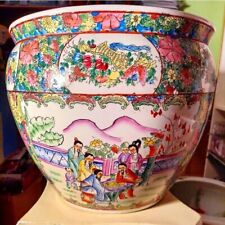 Antique Large Chinese Oriental Court Pottery Porcelain Fish Bowl Planter 14' Nic