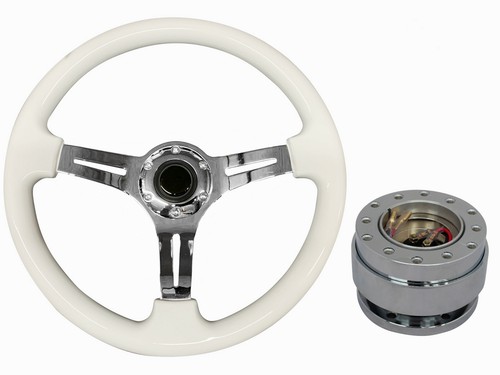 White chrome 350mm steering - white, ts