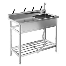 Stainless Steel Utility Sink 39x20x37" Freestanding Single Bowl Sink with Faucet