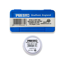 Presto M10 TAPS DIE M10 x 1.5 3PC HSS TAPS FIRST, SECOND & PLUG OR SPLIT DIE