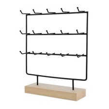 Retail Shop Display Stand For Earrings Keyrings 15 Hooks Wood Base & Black Hooks