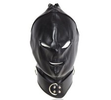Faux Leather Bondage Fetish Cosplay Gimp Hood Mask Black Lace Up Zip Back