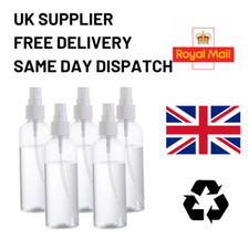 100ml Clear PET Tall Boston Round Bottle with White Spray Top Pack of 10