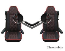 2x Black Red Stitch Leatherette & Fabric Comfort Seat Covers For Renault Magnum 