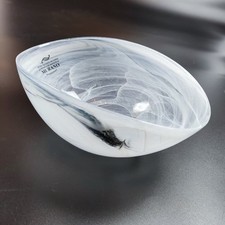 Tammaro Hand Blown Oval Glass Bowl Ghost White Made in Italy Folded NEW Murano
