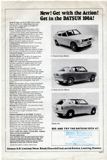 Datsun Cherry 100A 1971-1972 UK Market Launch Single Sheet Brochure Nissan FAIR