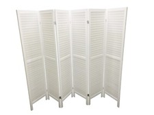 6 Panel Wooden Slat Room Divider Privacy Partition Screen Wall White