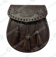SCOTTISH SEMI DRESS BROWN LEATHER DOUBLE EMBOSSED KILT DAY SPORRAN BY HOS