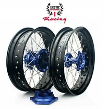 CNC Supermoto Wheels Set For Suzuki DRZ400  17"  Cush Drive 2000/2024 Blue Hubs