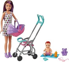 Barbie Skipper Babysitters Playset – Brunette Doll with Baby, Stroller 