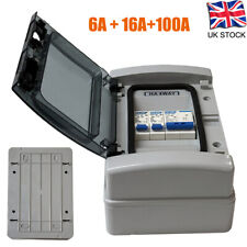 100A CONSUMER UNIT 6A + 16A MCB ISOLATOR  2 WAY WEATHERPROOF GARAGE SHED CARAVAN