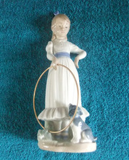 LLADRO NAO GIRL WITH HOOP & PUPPY  PORCELAIN FIGURINE