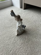 NAO Lladro Figurine Girl with Lamp & Dog  22 x 12 cm