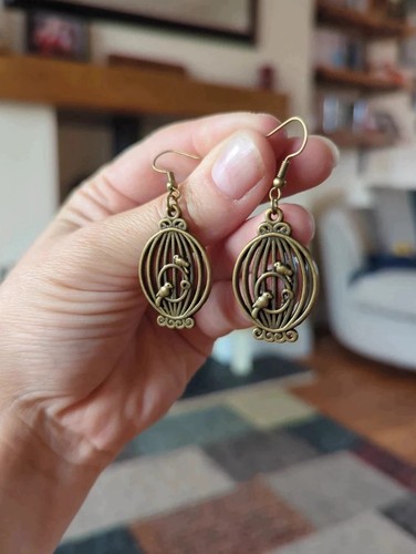 Antique bronze bird - cage, charm