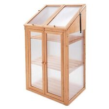 Two Door Mini Wooden Greenhouse Transparent Cold Frame Garden Planting Growhouse