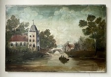 Large Original Antique Victorian Landscape Oil On Canvas Painting