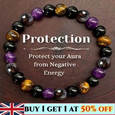 Protect Bracelet, Amethyst, Citrine, Black Tourmaline Rainbow Obsidian Tiger Eye
