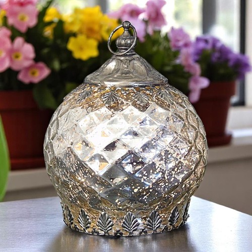 Silver moroccan glass lantern - moroccan,