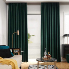 1 Pair Pencil Pleat Velvet Curtains Dark Green Blackout Curtains 66x90" Bedroom