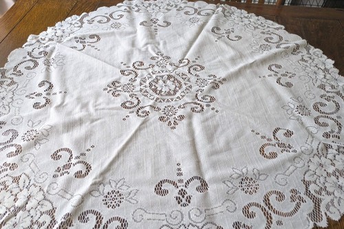 Vintage round lace tablecloth - lace,